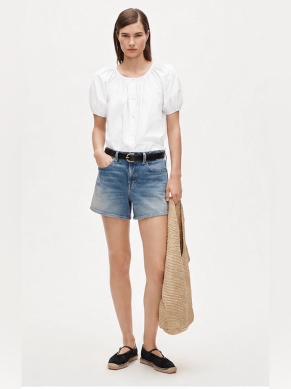 J.Crew Puff-sleeve button-up top in cotton poplin in white